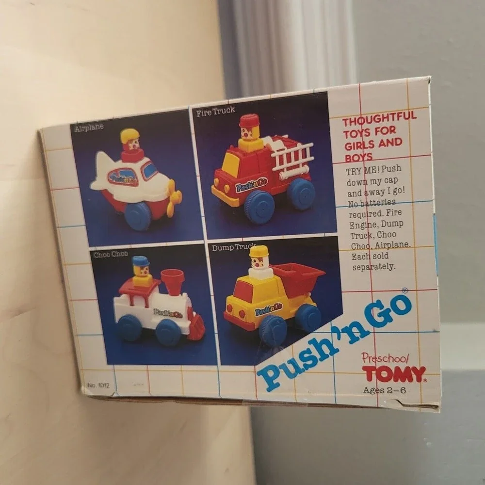 Vintage 1989 Tomy Push 'N Go Dump Truck Toy Car with Original Box